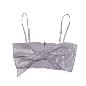 Jason Wu XS Lavender Linen Blend Cropped Top With Bow Detail & Adjustable Straps